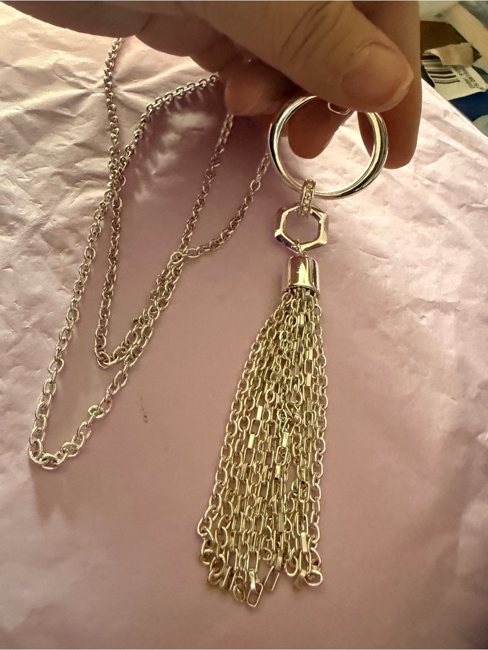 Alfani Silver Tone 30” Long Geometric Tassel Statement Necklace